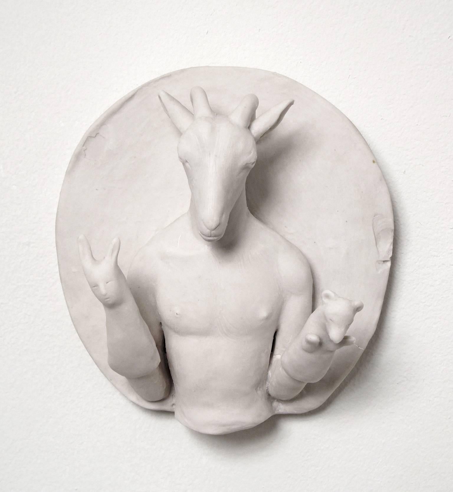 Robin Whiteman Figurative Sculpture - Goat God with Hand Puppets