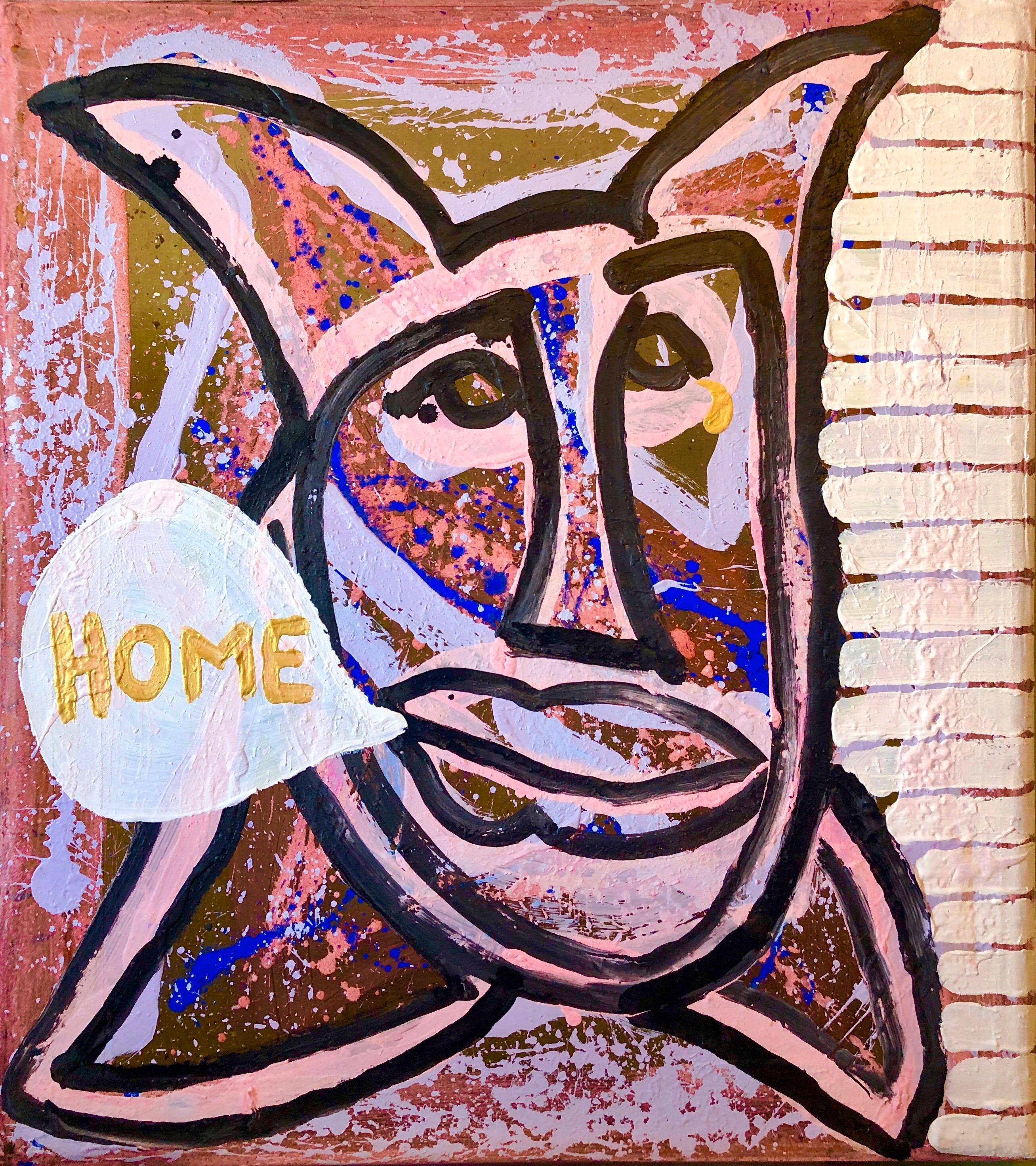 Pittura concettuale Pop Art a colori a tecnica mista "Home" Galleria Alexander Brook