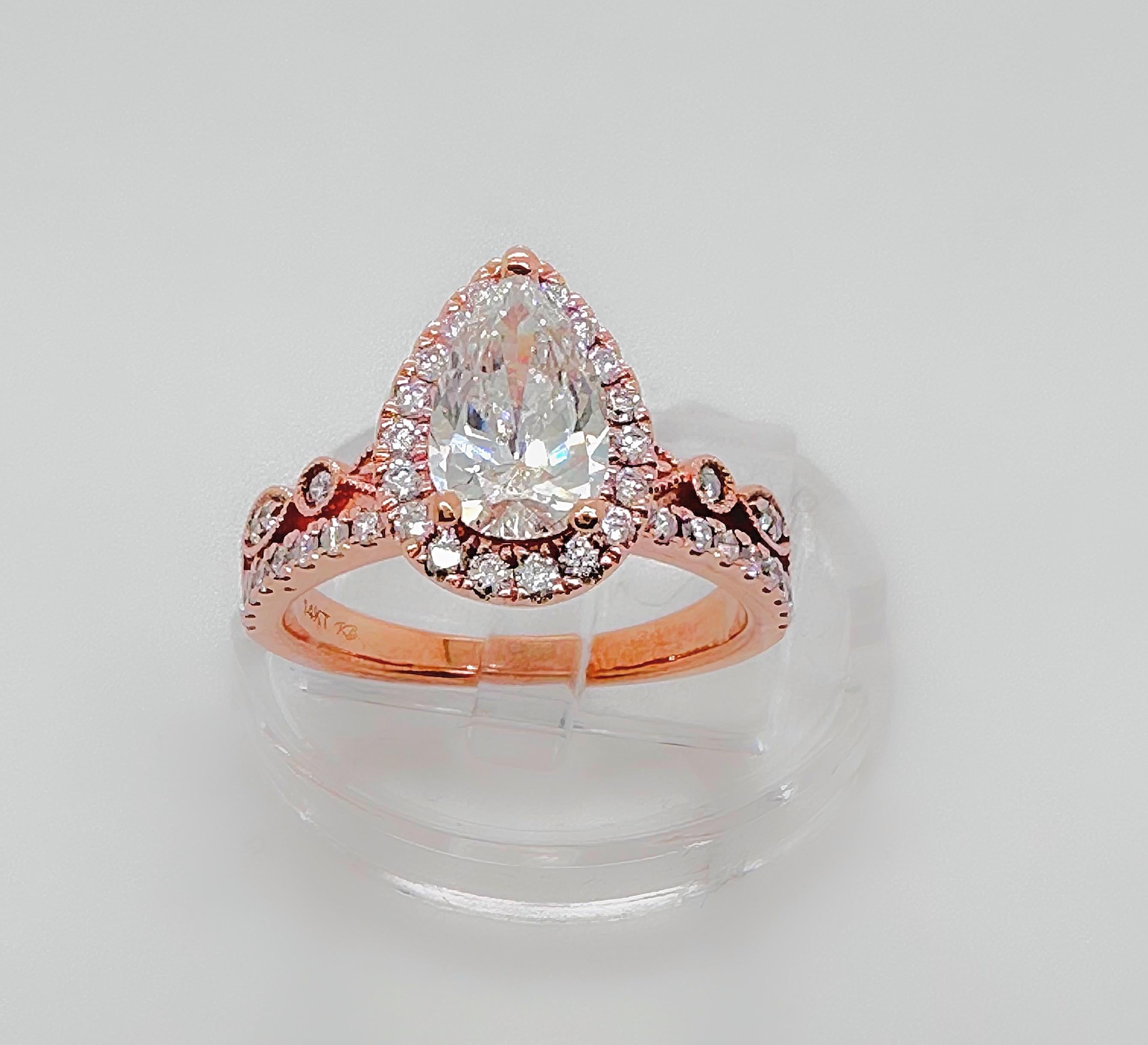 Robins Brothers Signature Pear Diamond 1.375tcw 14k Rose Gold Engagement Ring For Sale 9