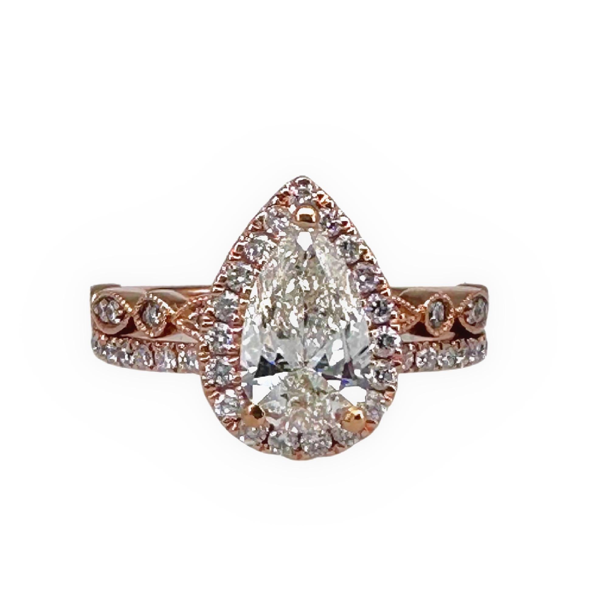 Robins Brothers Signature Pear Diamond 1.375tcw 14k Rose Gold Engagement Ring For Sale 1