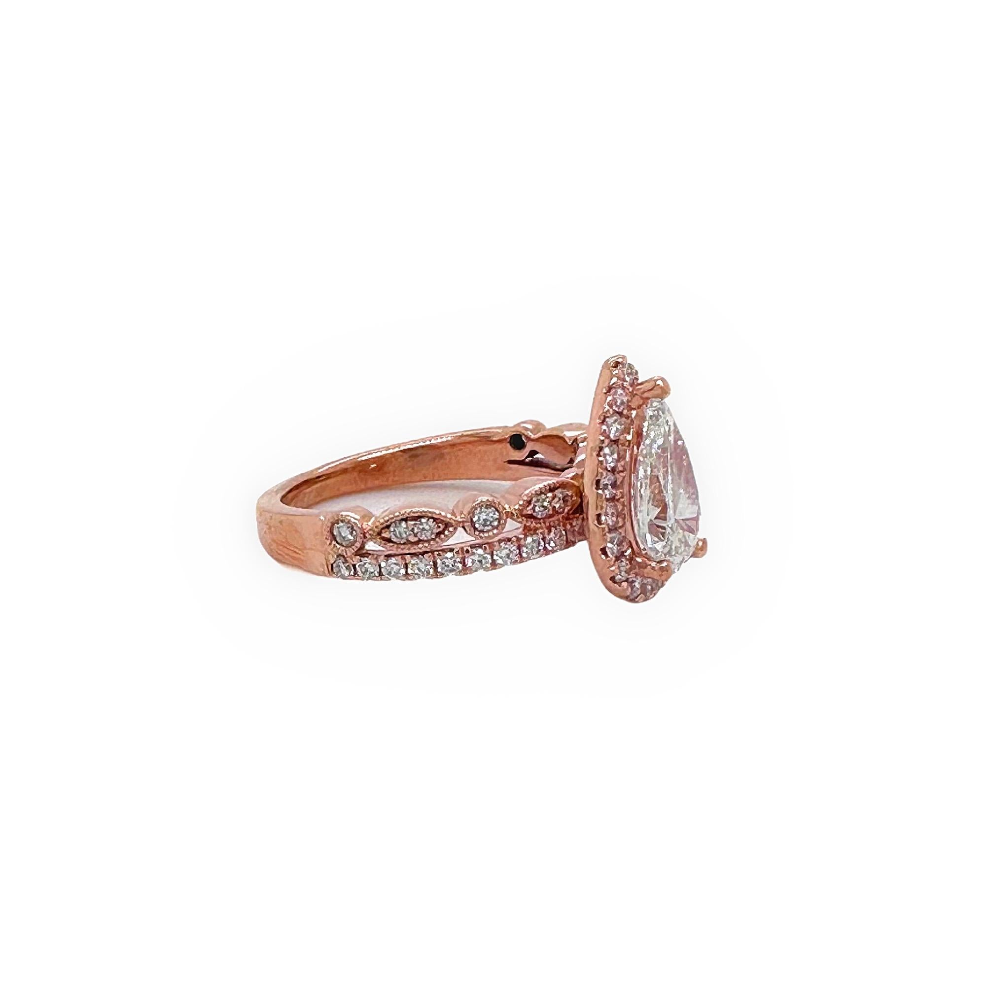 Robins Brothers Signature Pear Diamond 1.375tcw 14k Rose Gold Engagement Ring For Sale 2