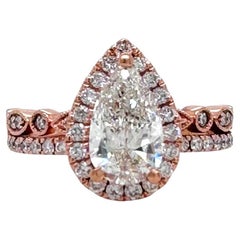 Robins Brothers, bague de fiançailles en or rose 14 carats avec diamant poire caractéristique de 1,375 ctw