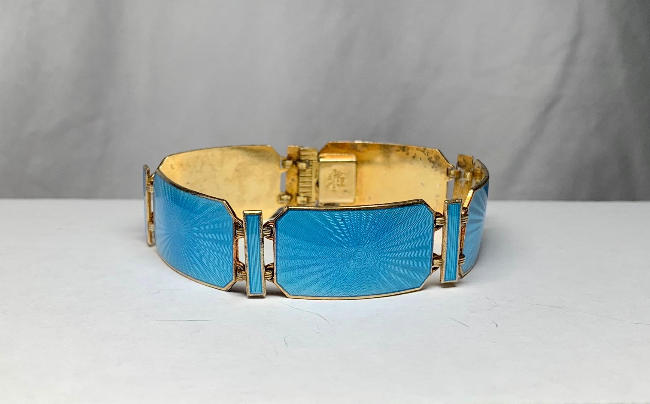 Robin's Egg Blue Enamel Bracelet Norway Sterling Silver Midcentury Modernist In Good Condition In New York, NY