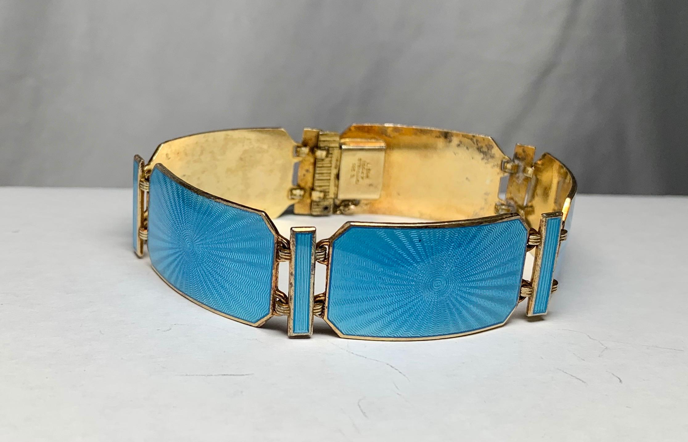 Women's Robin's Egg Blue Enamel Bracelet Norway Sterling Silver Midcentury Modernist