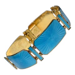 Retro Robin's Egg Blue Enamel Bracelet Norway Sterling Silver Midcentury Modernist