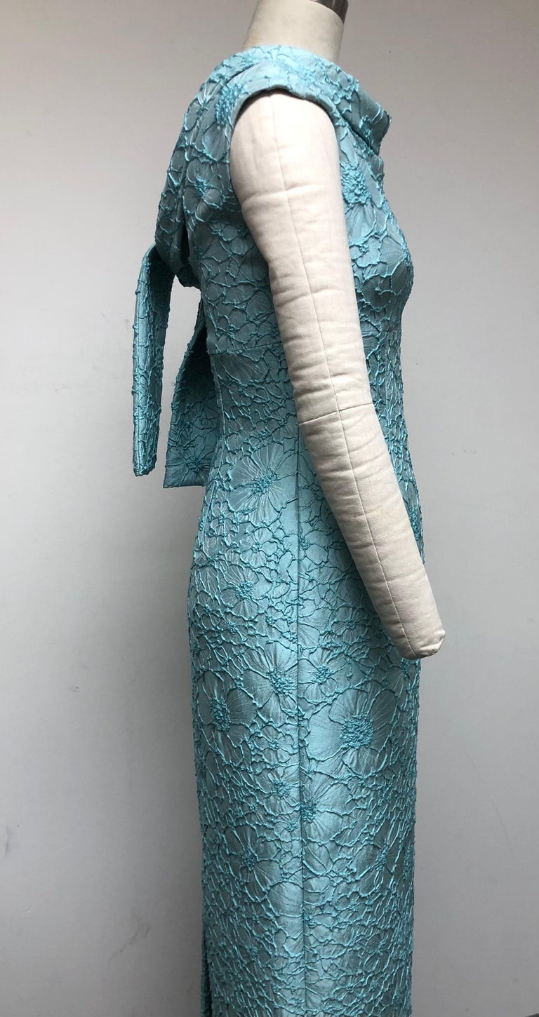 Robin's Egg Blue Matelasse Roll Collar Slim Dress with Tie Back Detail at  1stDibs, image size:768x1450