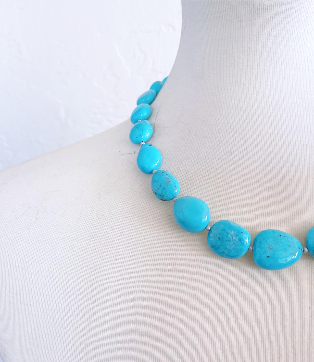 Robin's Egg Blue Nacozari Turquoise Beaded Necklace with Inlay Toggle Clasp In New Condition For Sale In Tucson, AZ