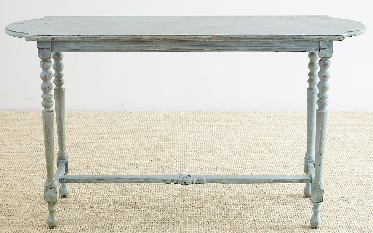 Robin's Egg Blue Painted Console Sofa Table In Distressed Condition In Rio Vista, CA