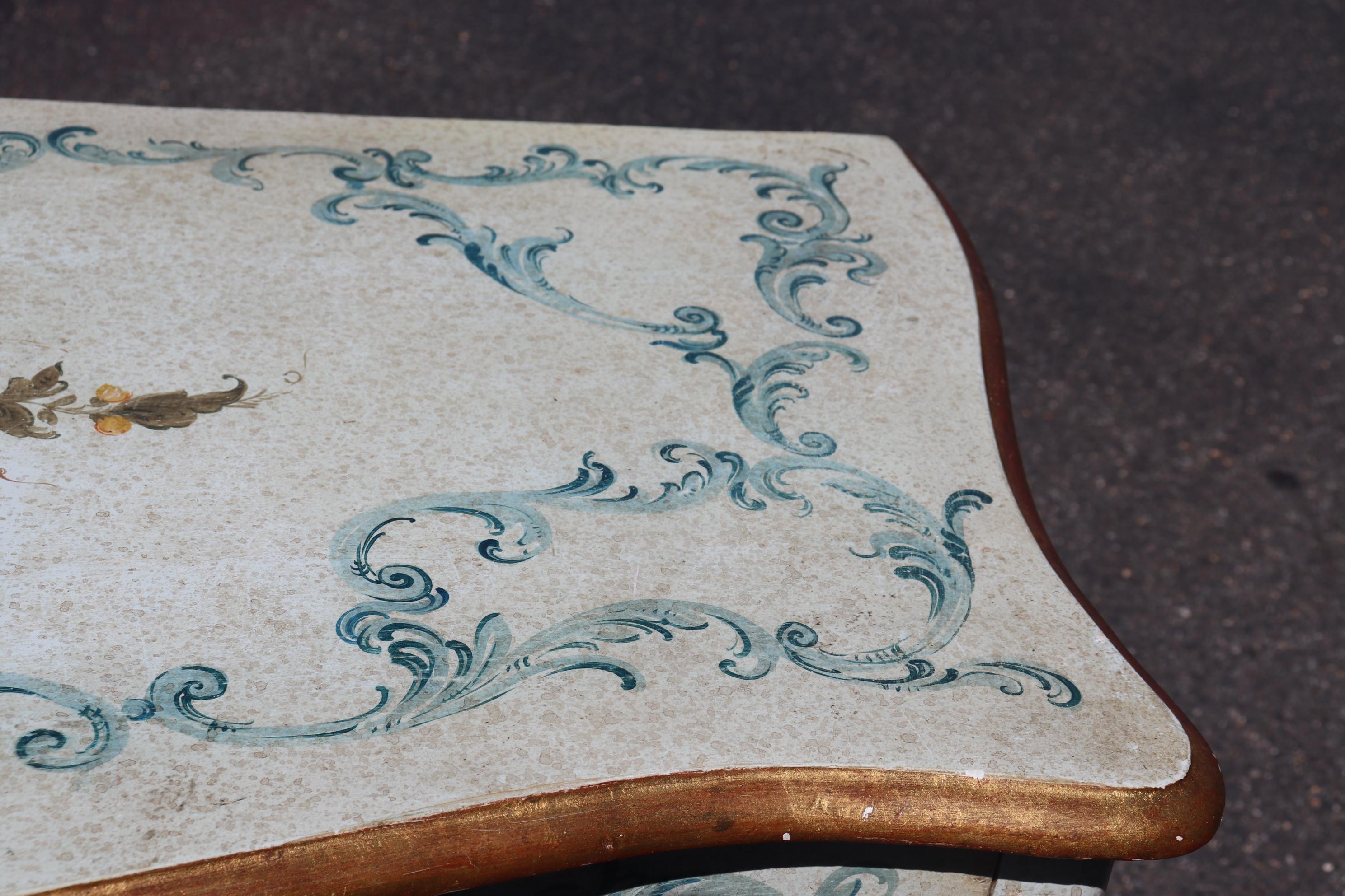 Robin's Egg Blue Venetian Paint Decorated Distressed Italian Commode Circa 1950 For Sale 10