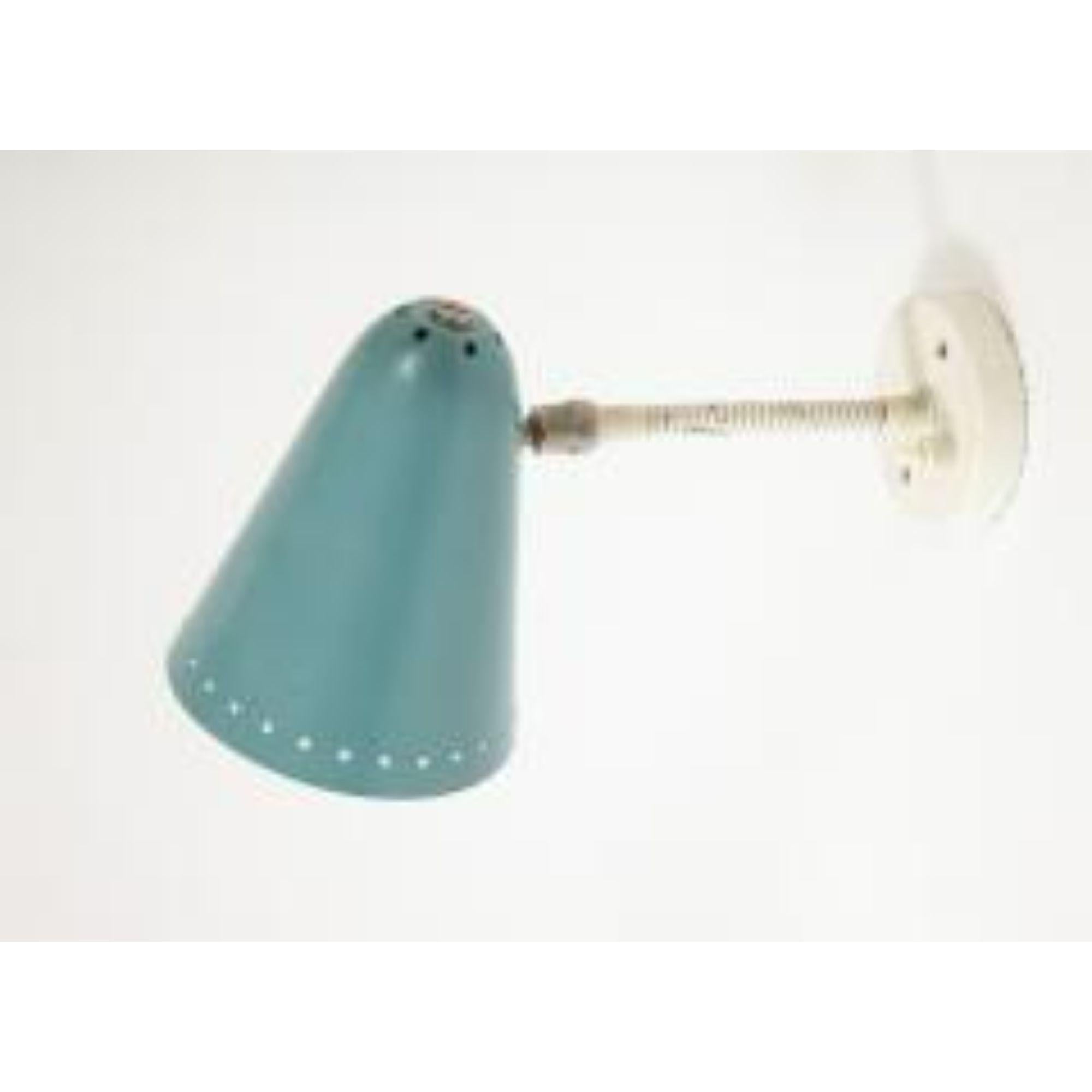 Robins Egg Blue Wall Light in Lacquered Metal by H. Busquet, circa 1960 In Good Condition In New York City, NY