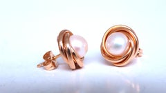 Robins Egg Pearl Nest Retro Earrings 14kt Gold 12600*