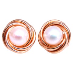 Robins Egg Pearl Nest Retro Earrings 14kt Gold 12600*