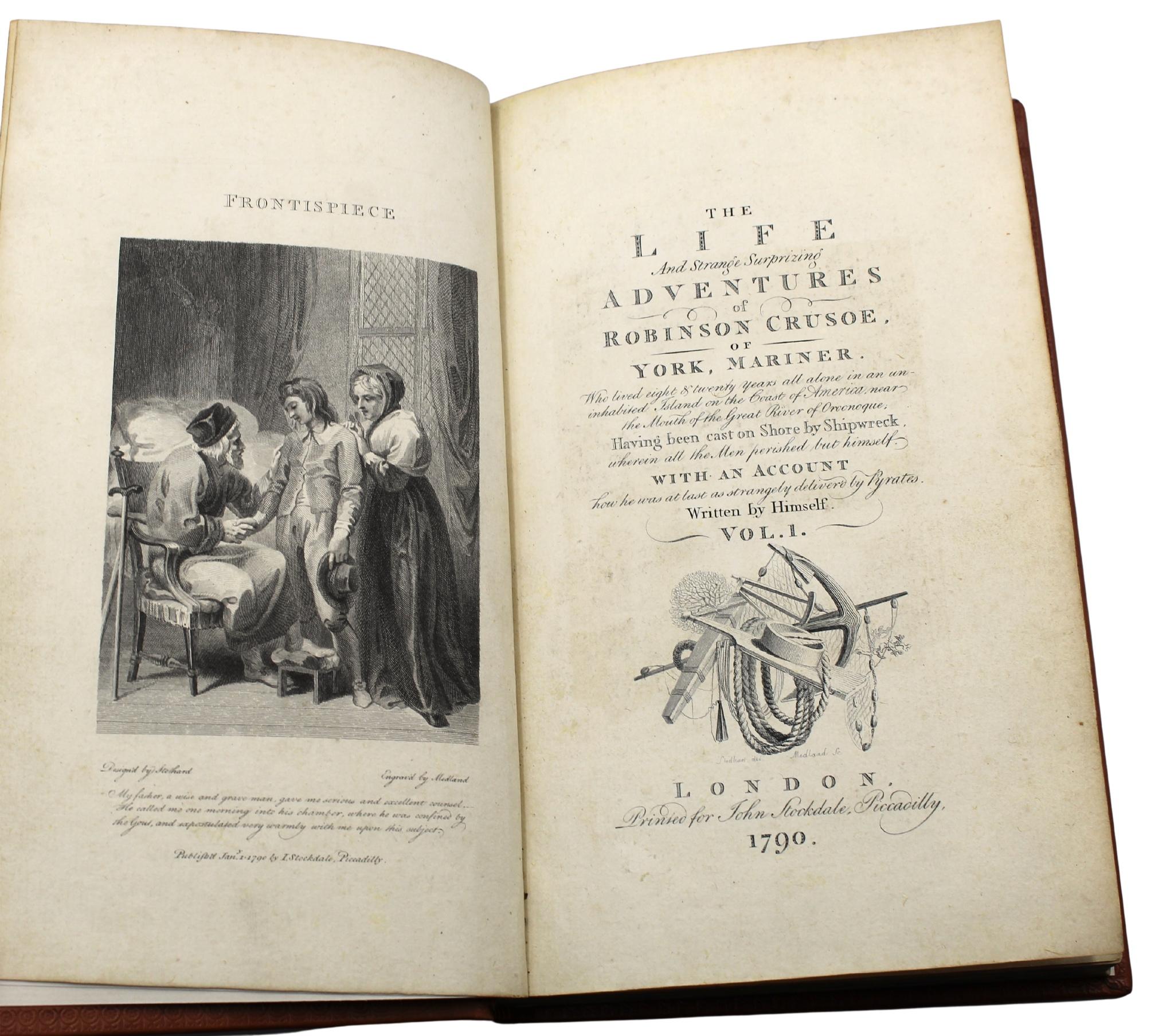 Robinson Crusoe de Daniel Defoe, Conjunto de dos volúmenes, Primera edición (así), 1790 finales del siglo XVIII en venta