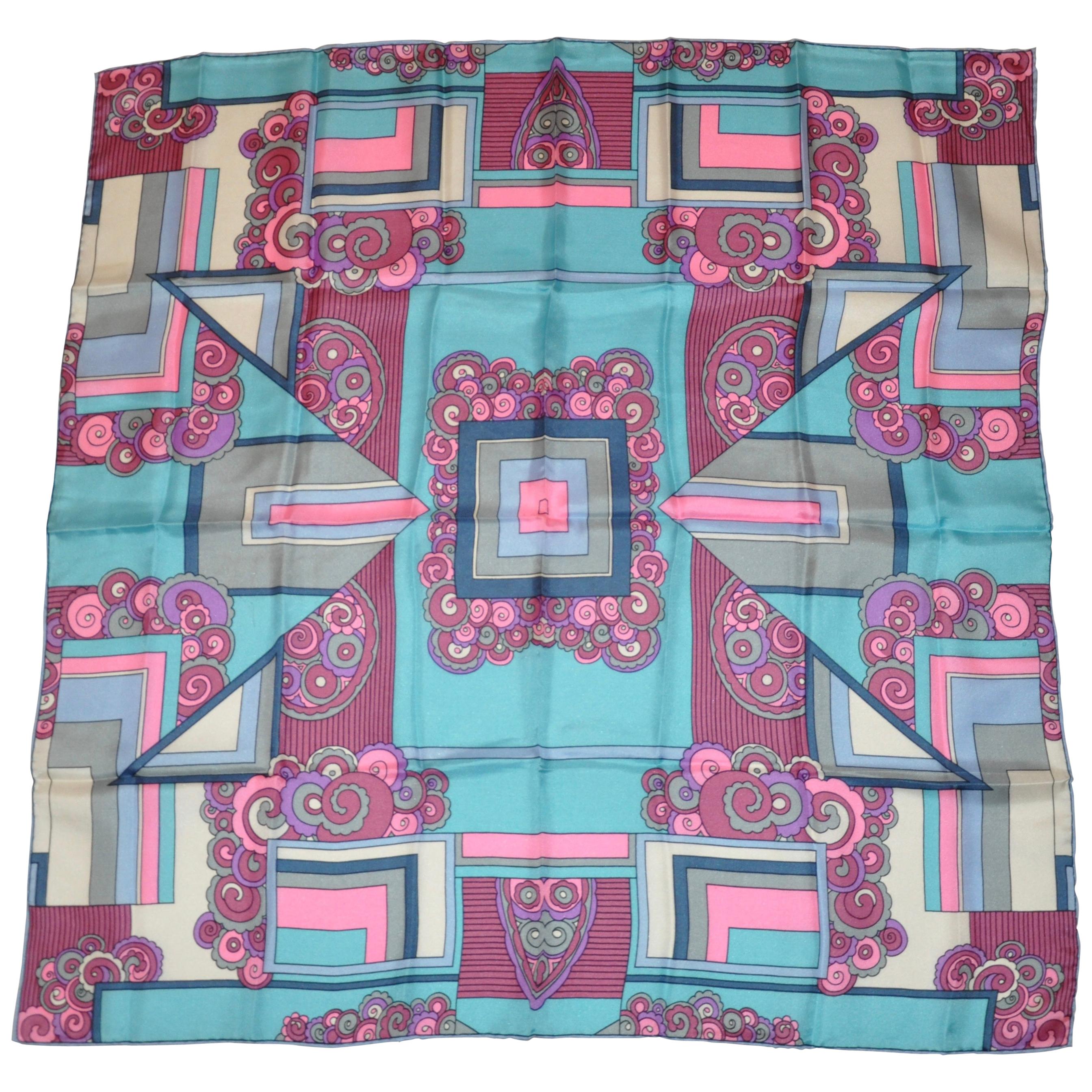 Robinson  & Golluber for Lady Heritage "Whimsical Abstract & Swirls" Silk Scarf  For Sale