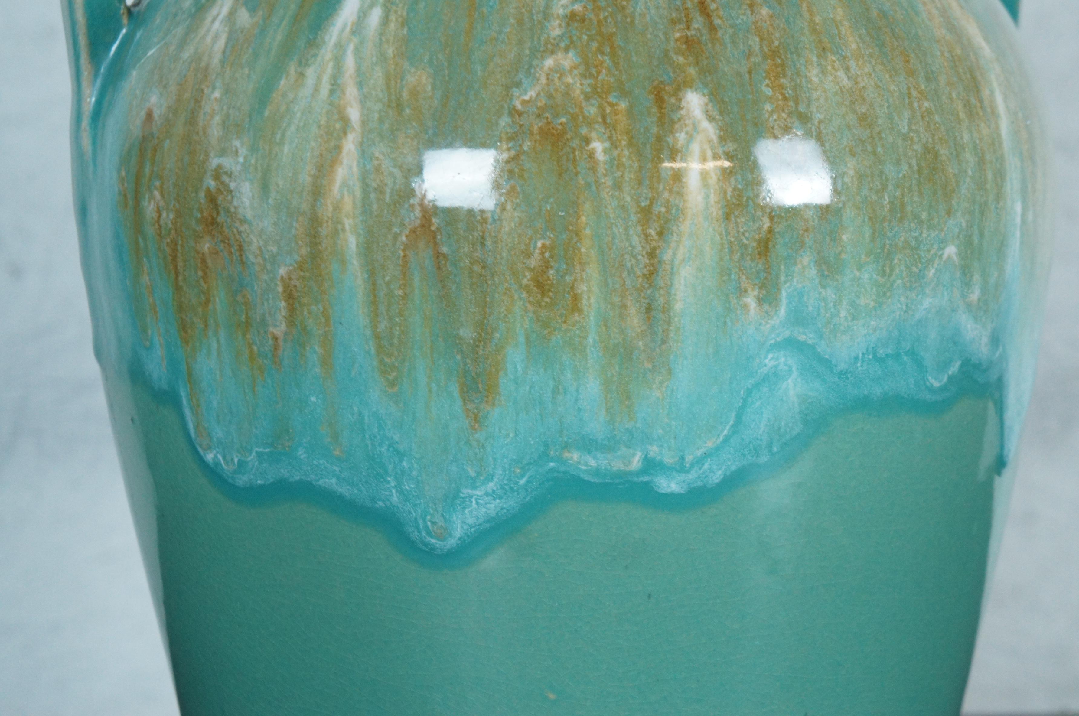Robinson Ransbottom Art Deco Turquoise Drip Glaze Floor Vase Mantel Urn 18