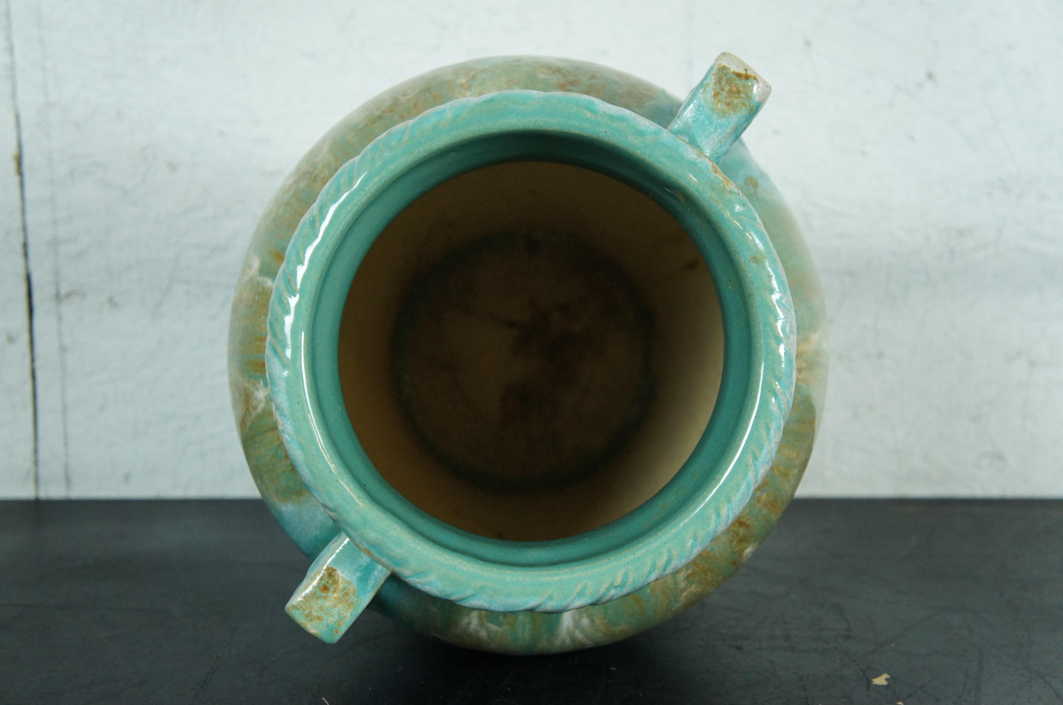 Robinson Ransbottom Art Deco Turquoise Drip Glaze Floor Vase Mantel Urn 18