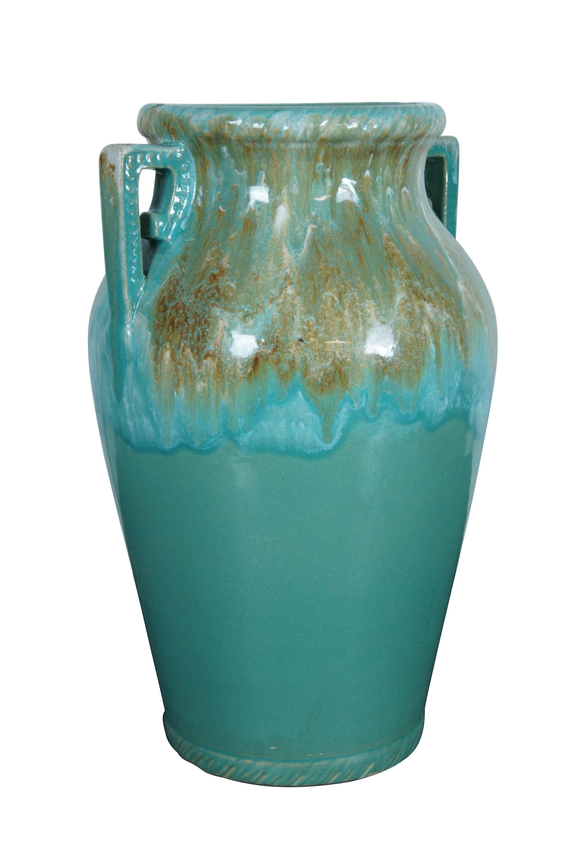 Robinson Ransbottom Art Deco Turquoise Drip Glaze Floor Vase Mantel Urn 18