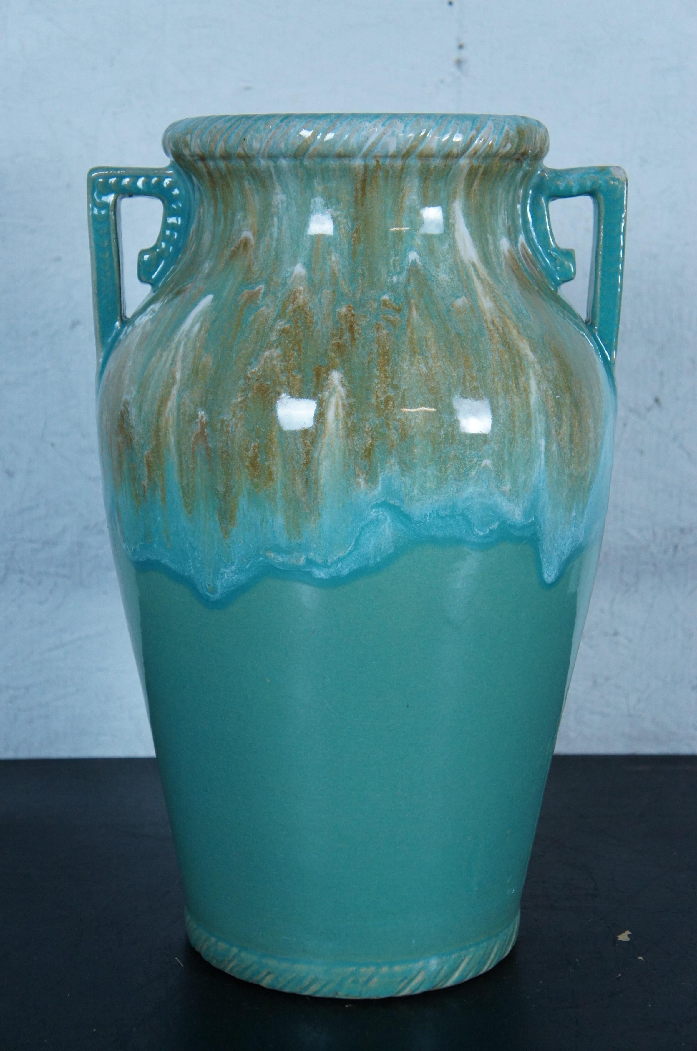 Ceramic Robinson Ransbottom Art Deco Turquoise Drip Glaze Floor Vase Mantel Urn 18