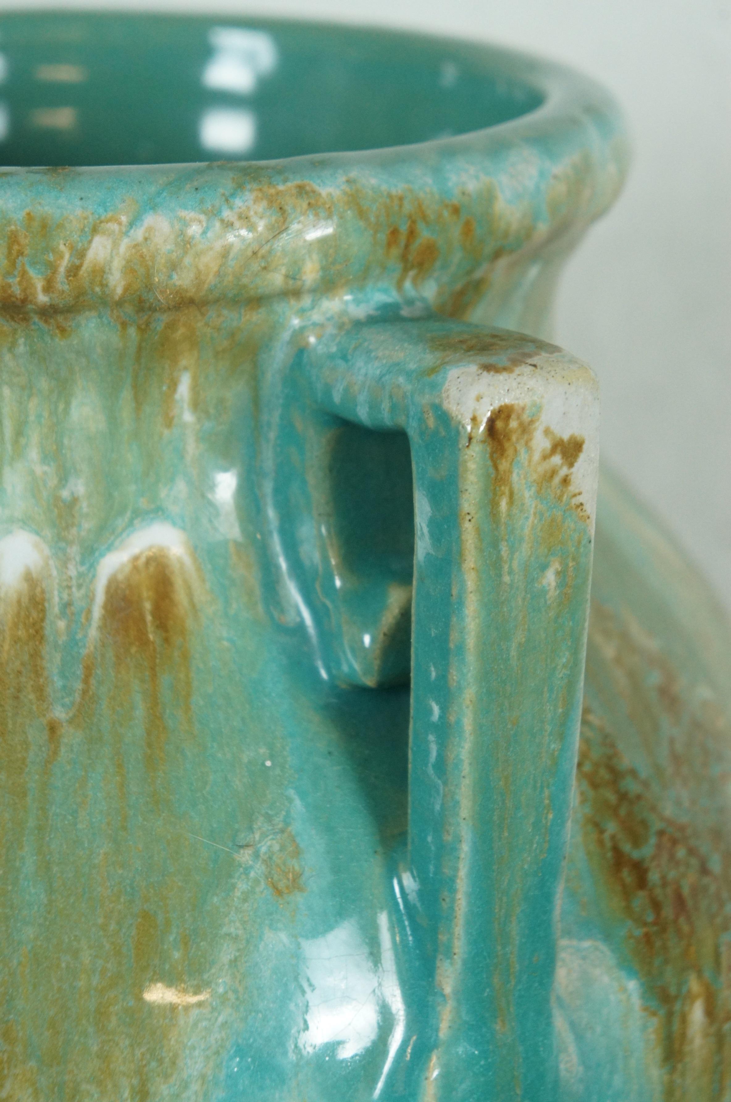 Robinson Ransbottom Art Deco Turquoise Drip Glaze Floor Vase Mantel Urn 18