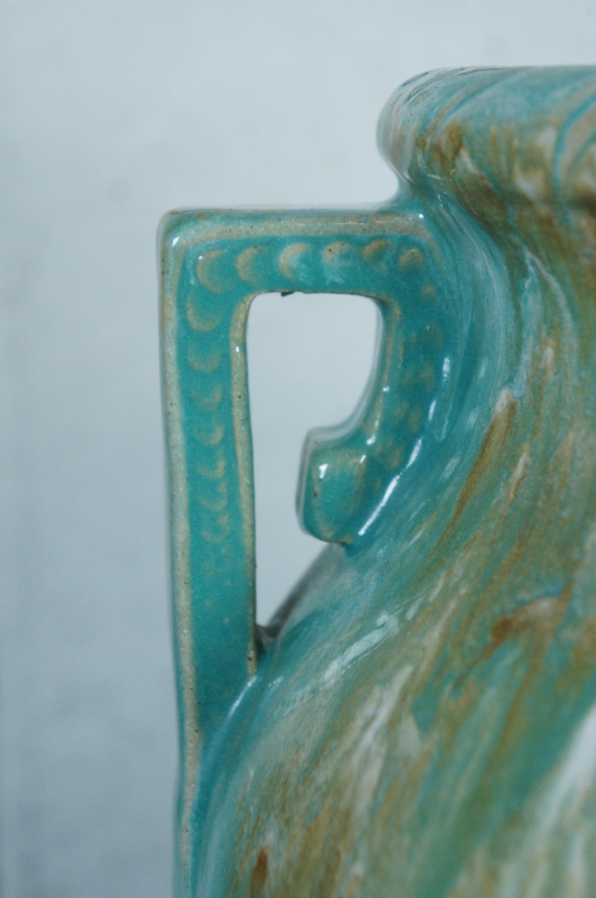 Robinson Ransbottom Art Deco Turquoise Drip Glaze Floor Vase Mantel Urn 18