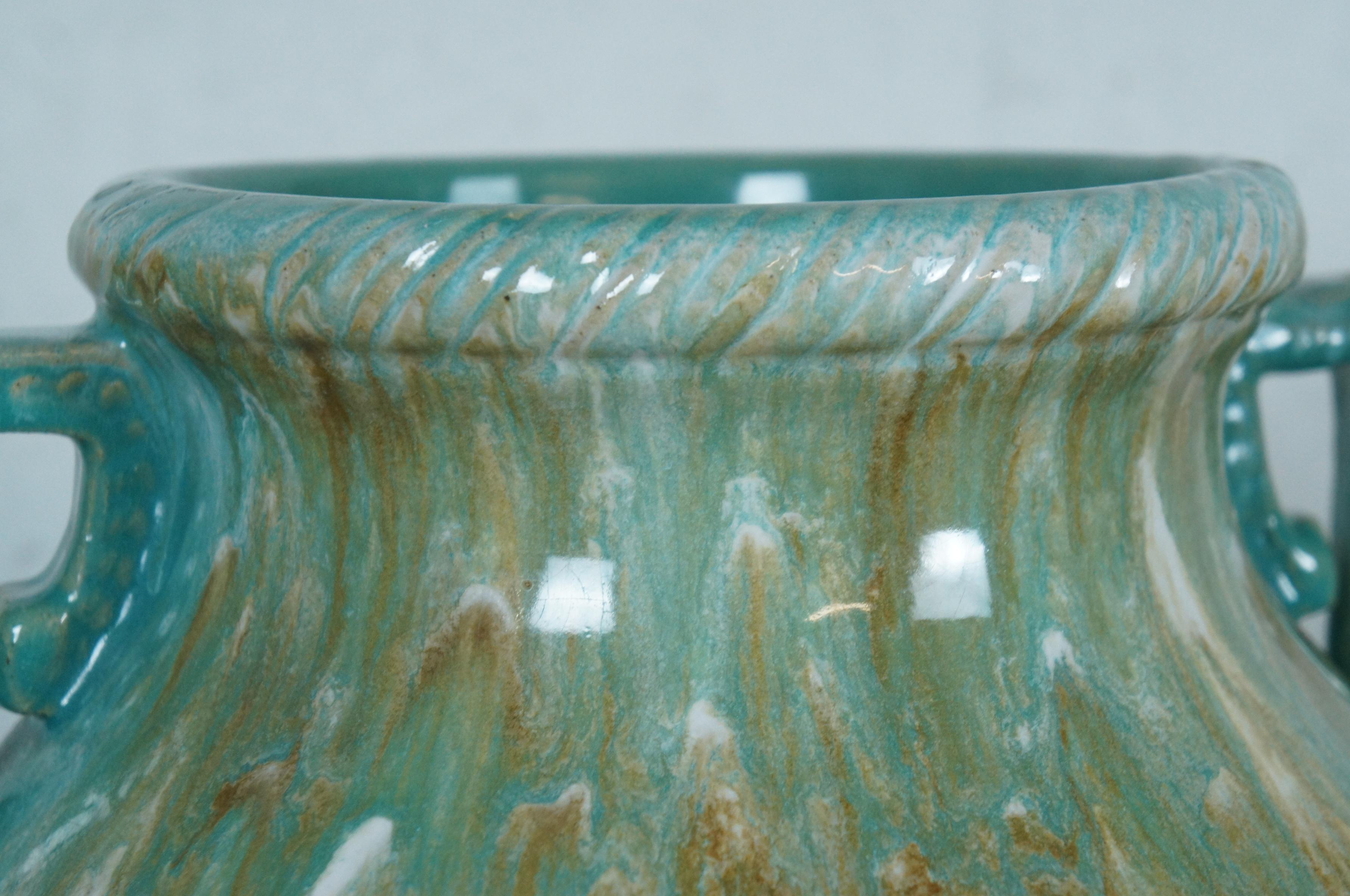 Robinson Ransbottom Art Deco Turquoise Drip Glaze Floor Vase Mantel Urn 18