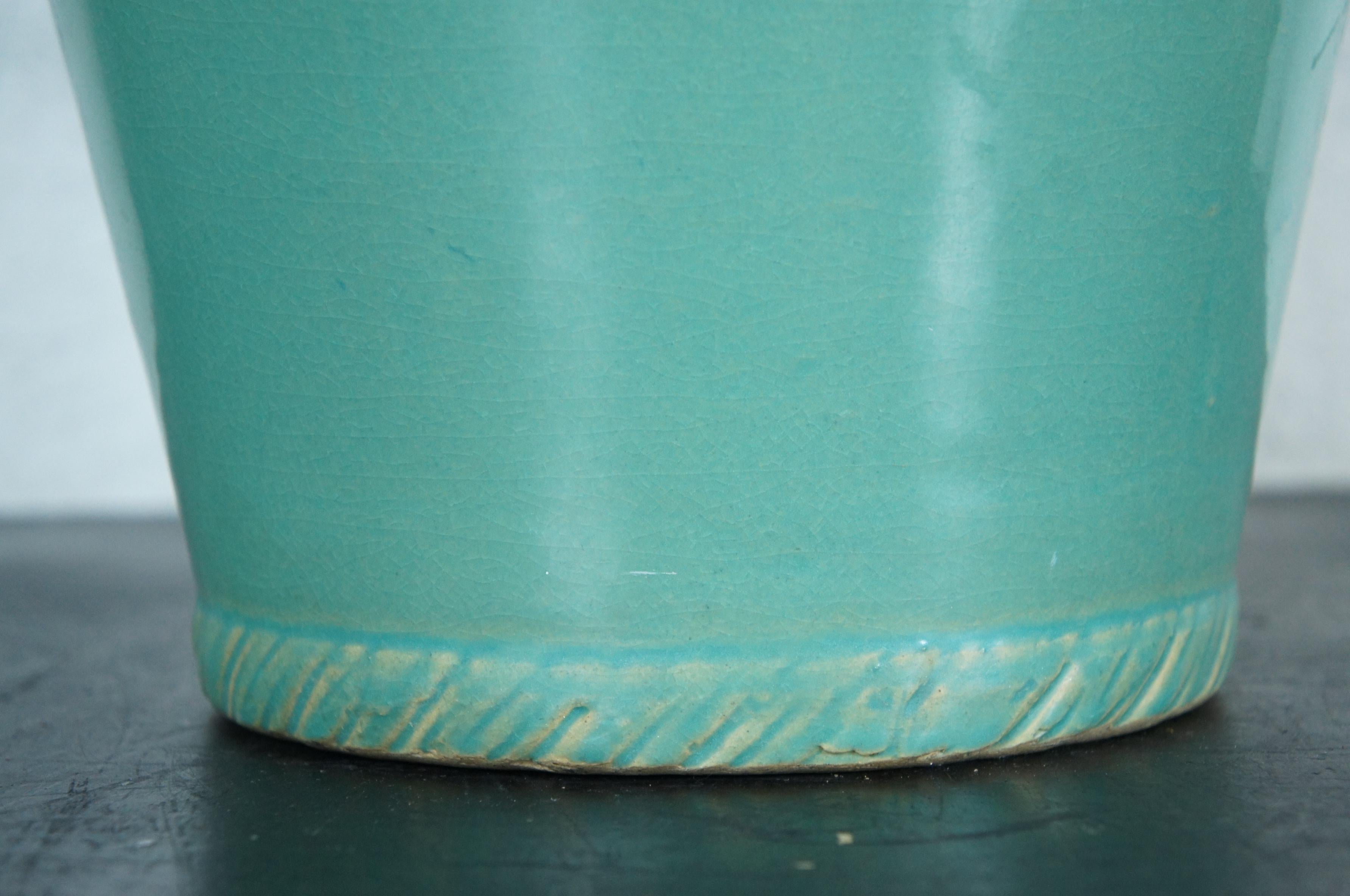 Robinson Ransbottom Art Deco Turquoise Drip Glaze Floor Vase Mantel Urn 18