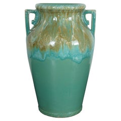 Vintage Robinson Ransbottom Art Deco Turquoise Drip Glaze Floor Vase Mantel Urn 18"