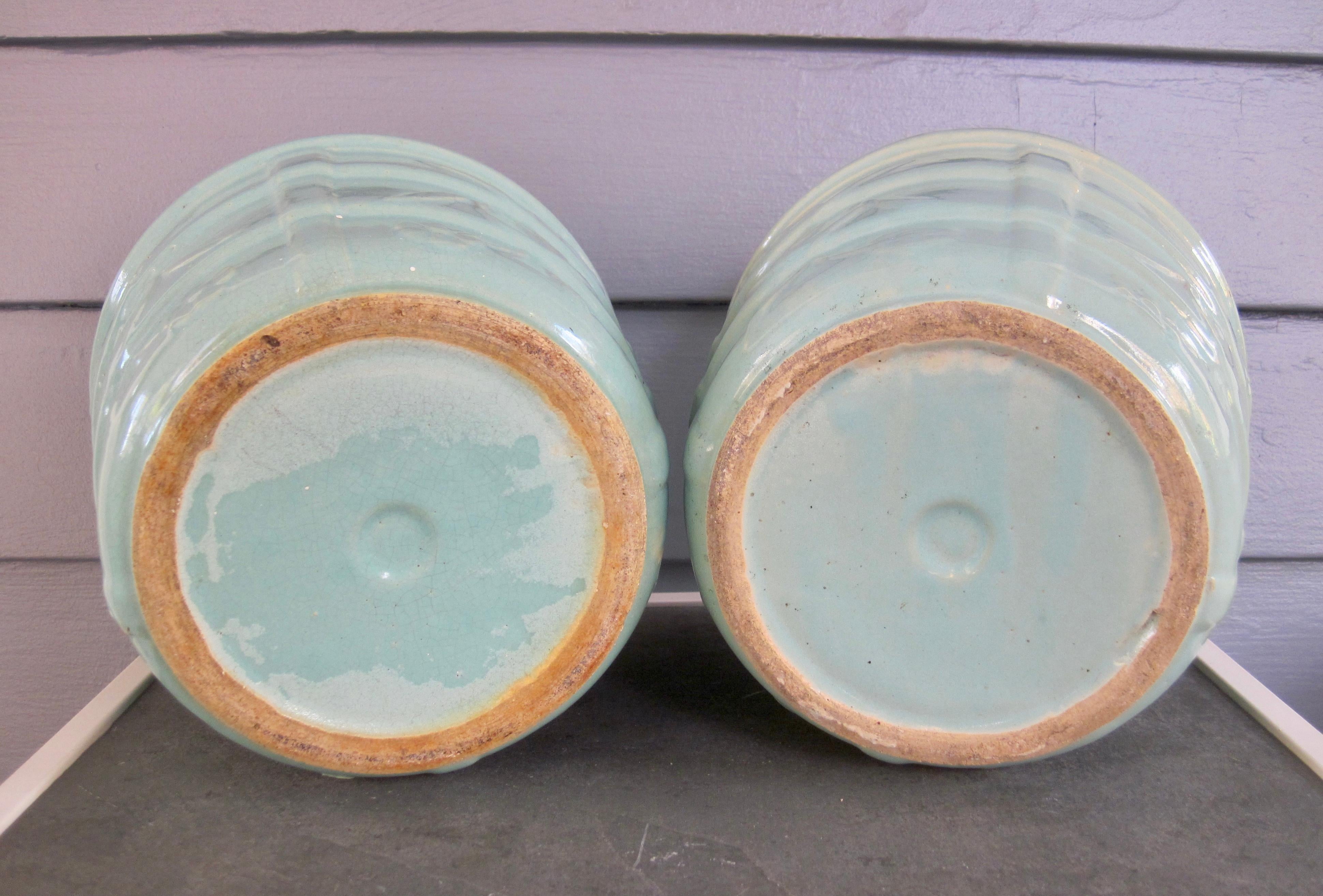 Glazed Robinson Ransbottom Blue Green Flower Pot Jardiniere Pair