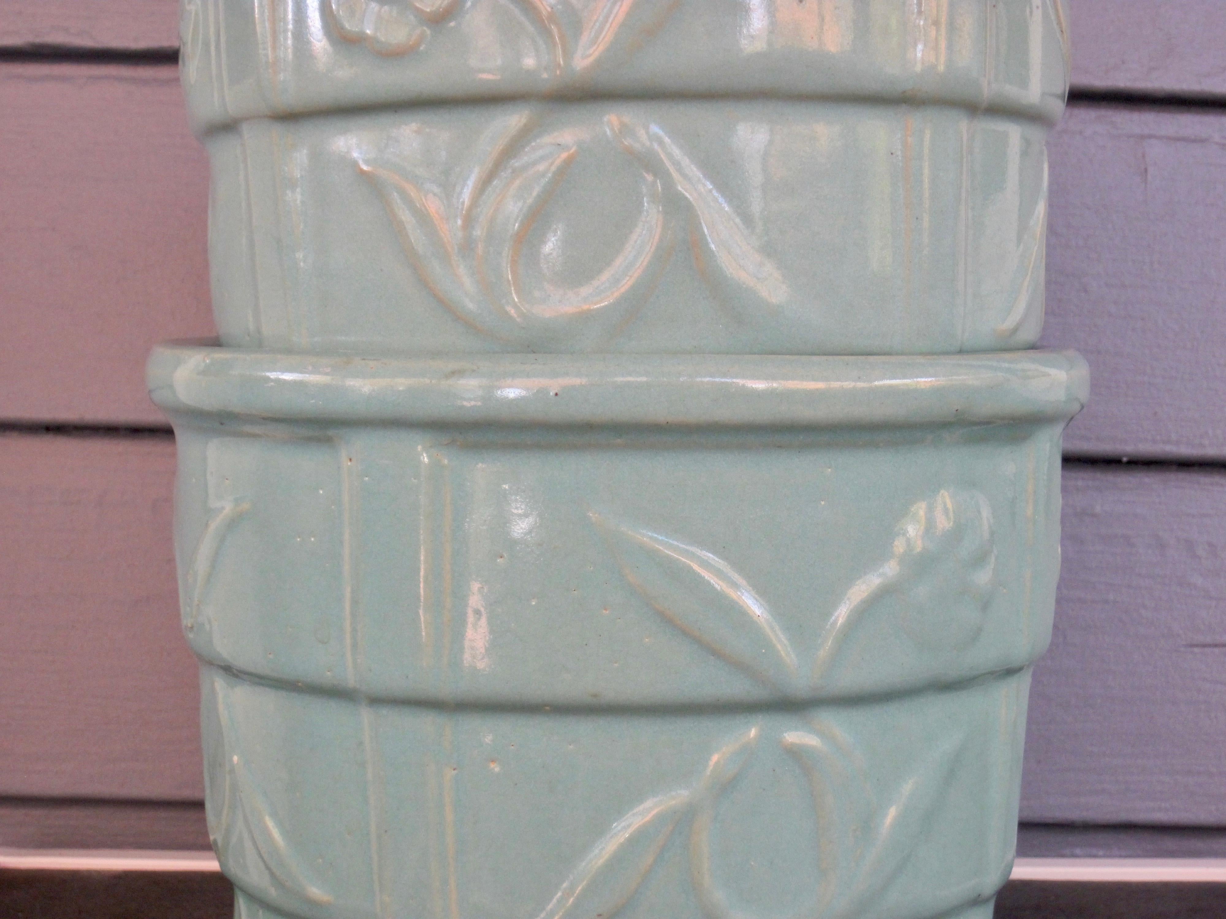 Robinson Ransbottom Blue Green Flower Pot Jardiniere Pair In Good Condition For Sale In Ferndale, MI