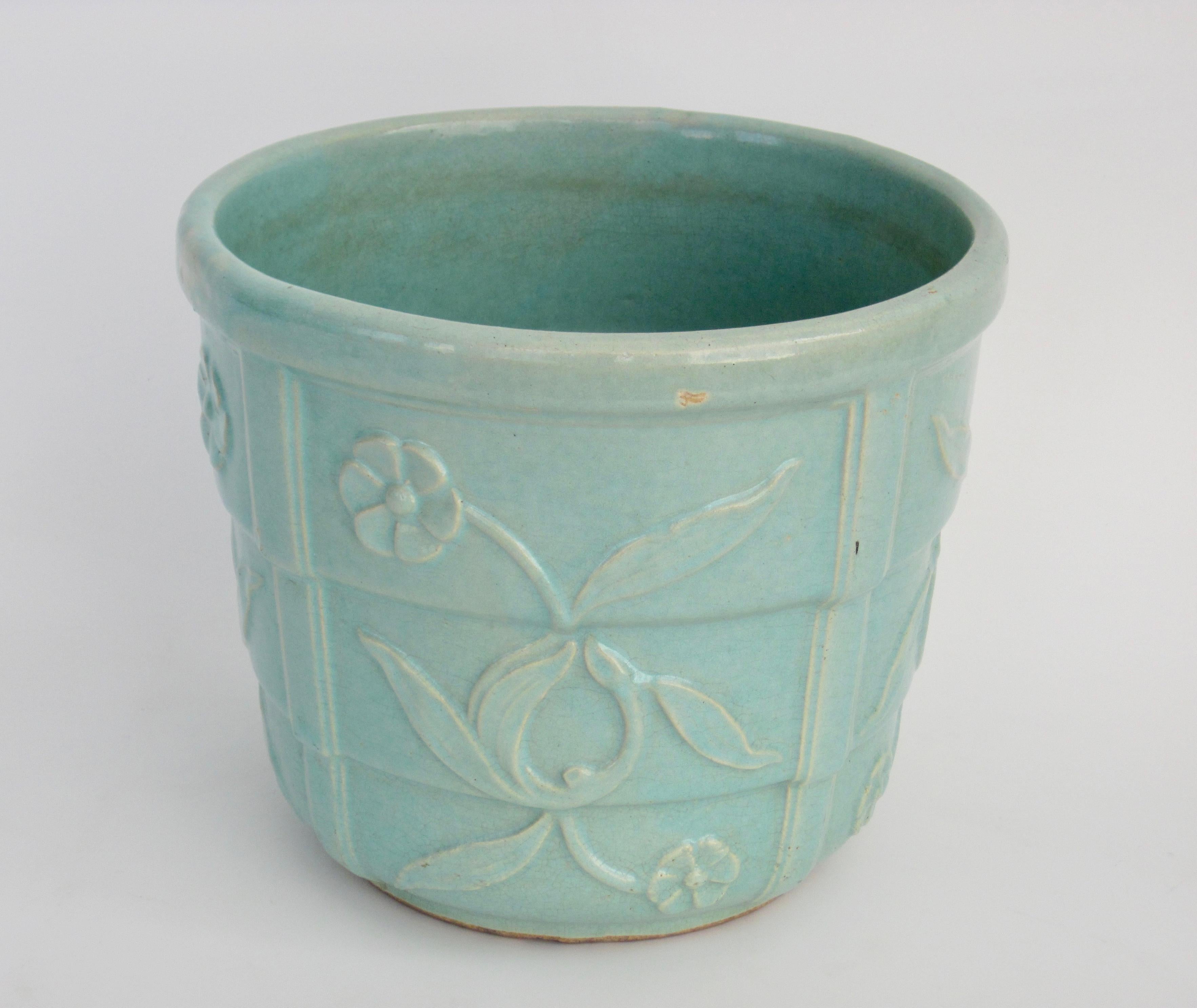 Art Deco Robinson Ransbottom Blue Green Flower Pot Jardiniere 