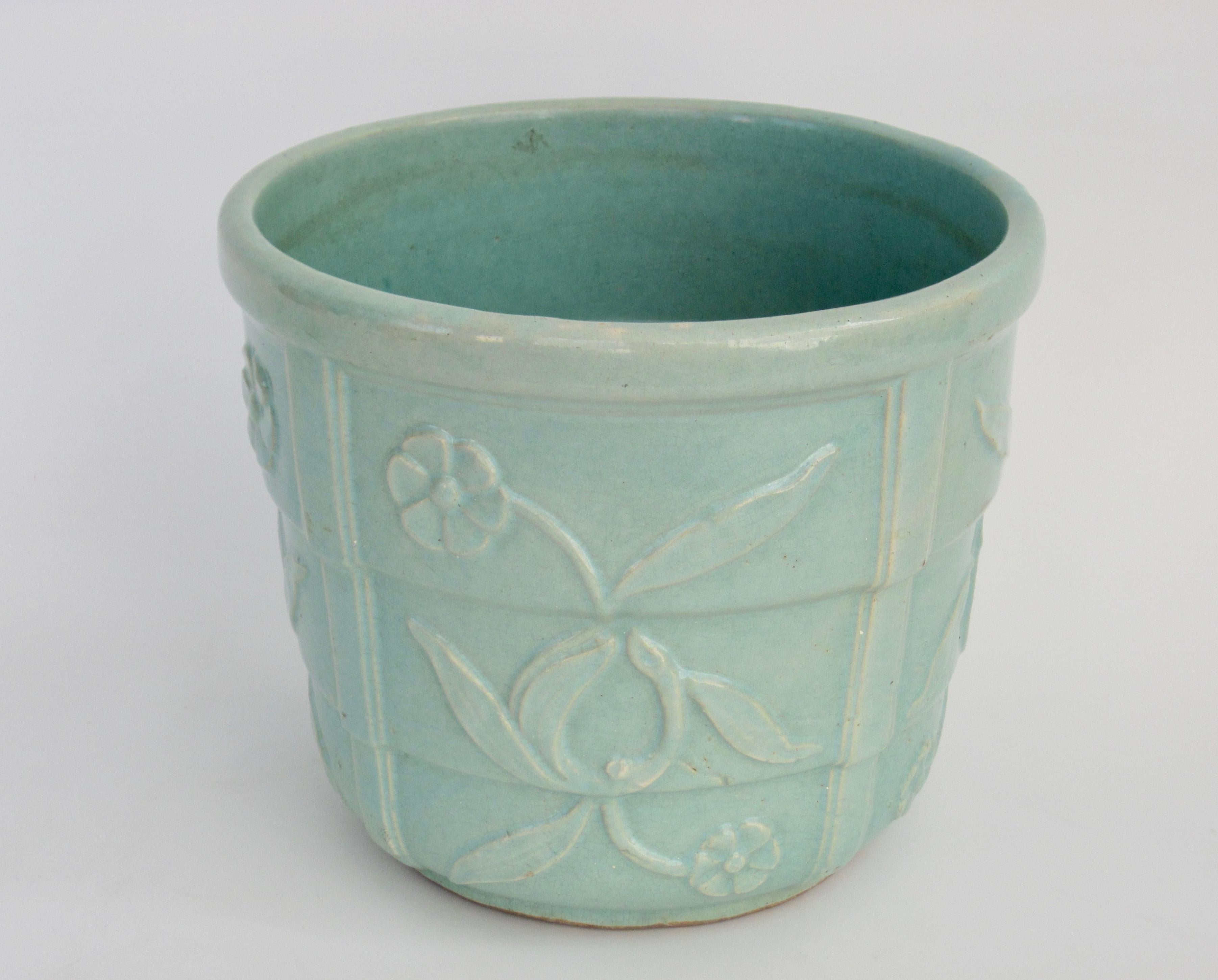 Glazed Robinson Ransbottom Blue Green Flower Pot Jardiniere 