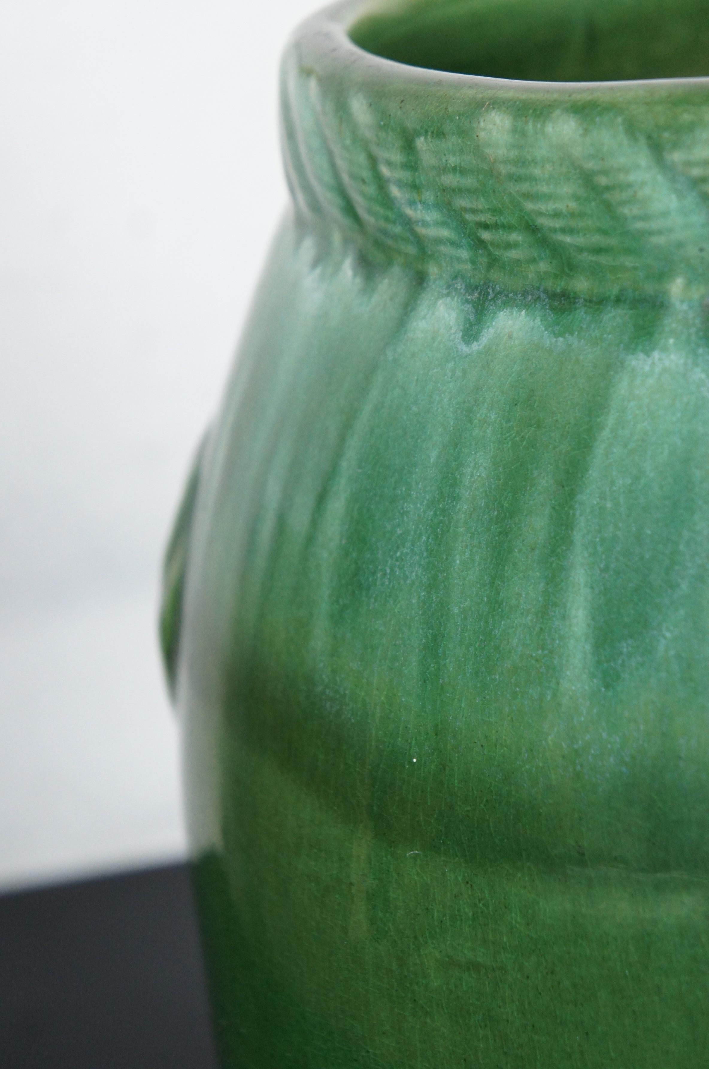 Robinson Ransbottom Green Drip Glaze Floor Vase Oil Jar Mantel Urn 18