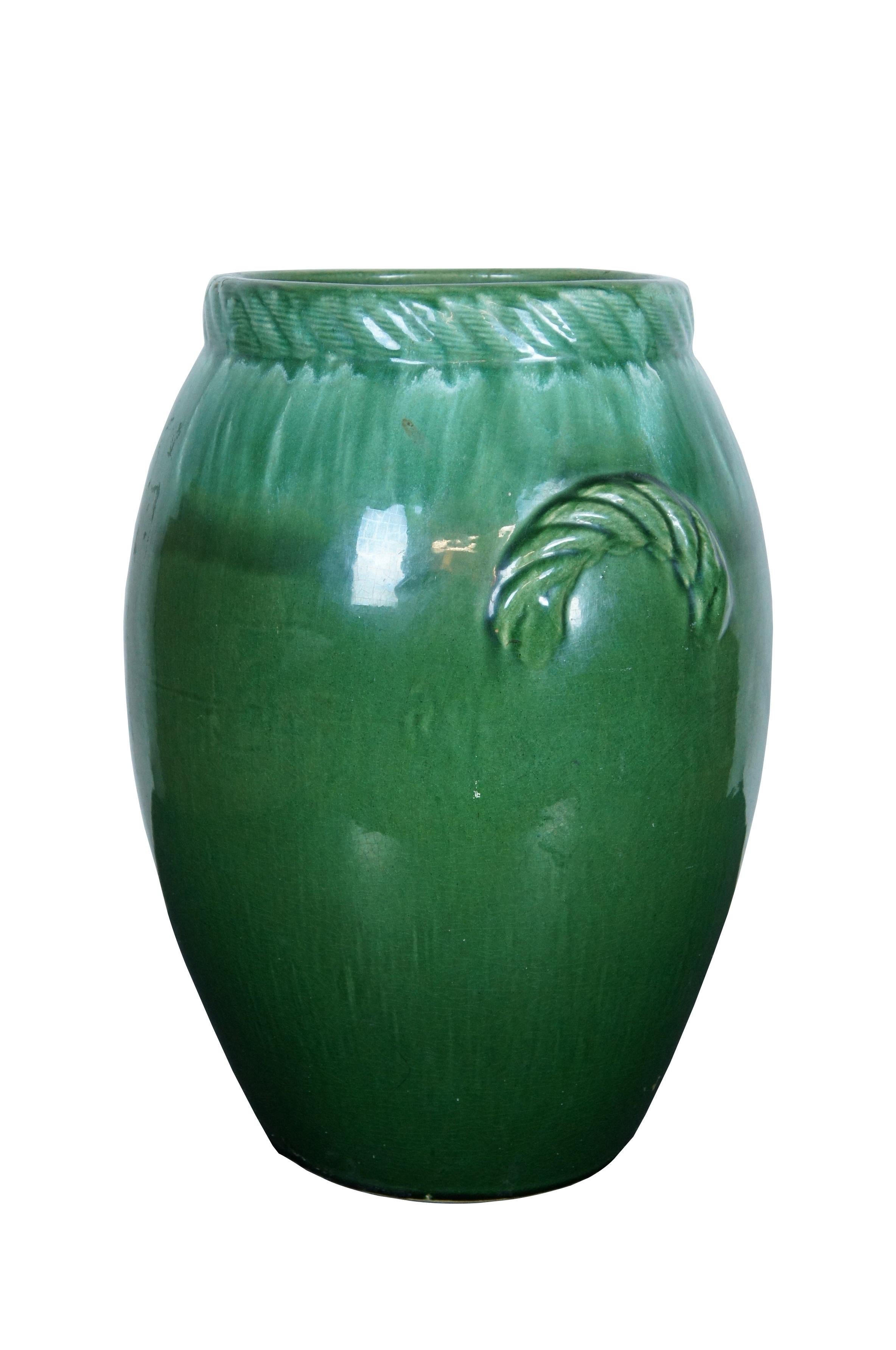 Robinson Ransbottom Green Drip Glaze Floor Vase Oil Jar Mantel Urn 18