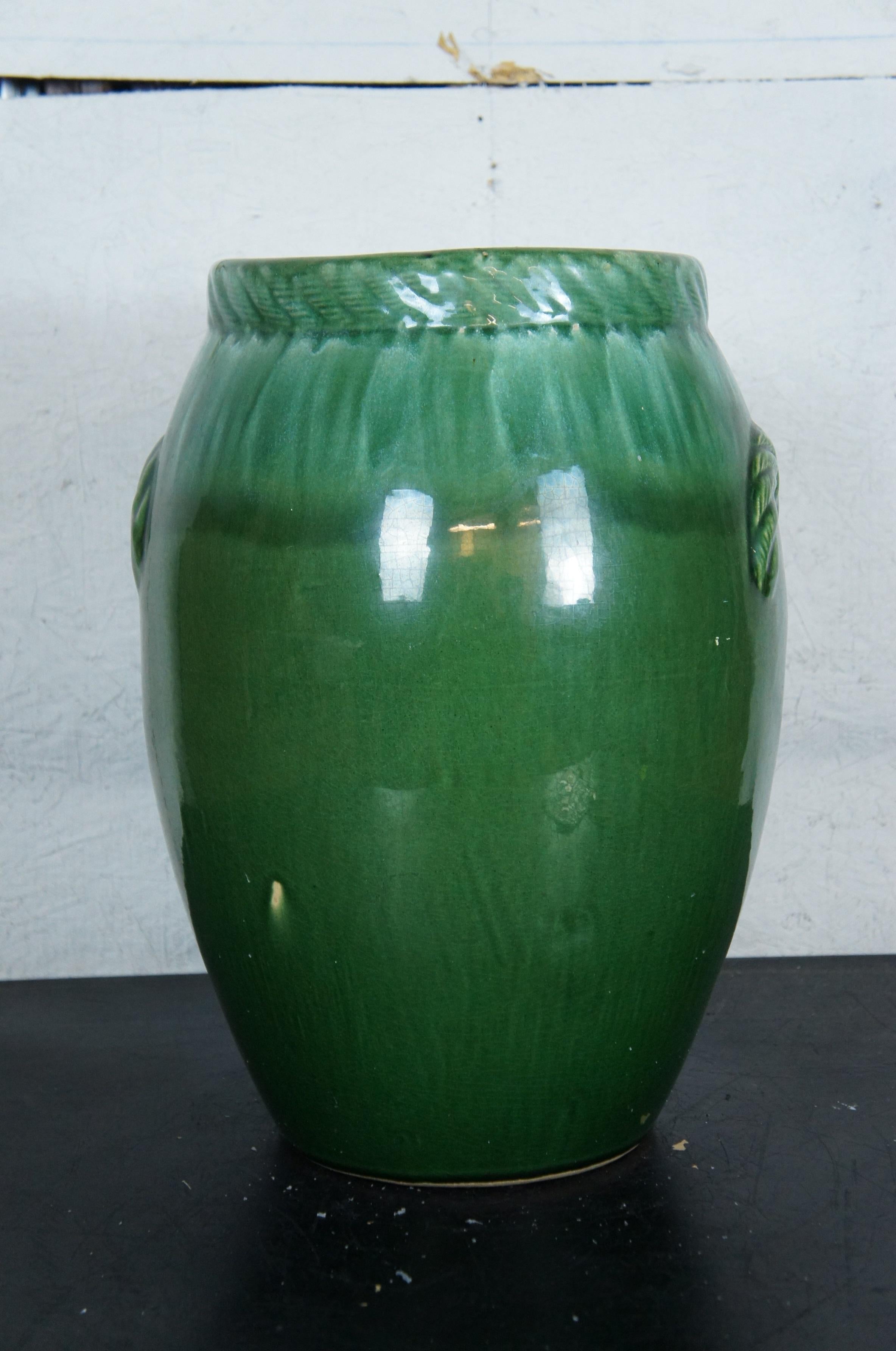 20th Century Robinson Ransbottom Green Drip Glaze Floor Vase Oil Jar Mantel Urn 18