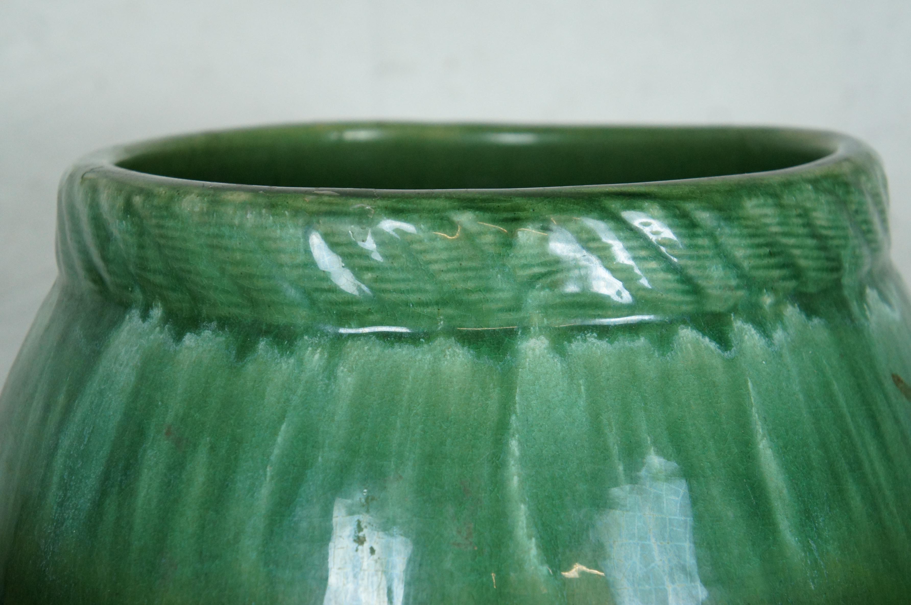 Robinson Ransbottom Green Drip Glaze Floor Vase Oil Jar Mantel Urn 18