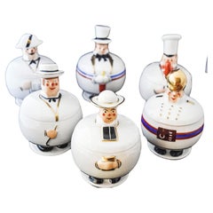 Robj china figurative village counsel jam jar set