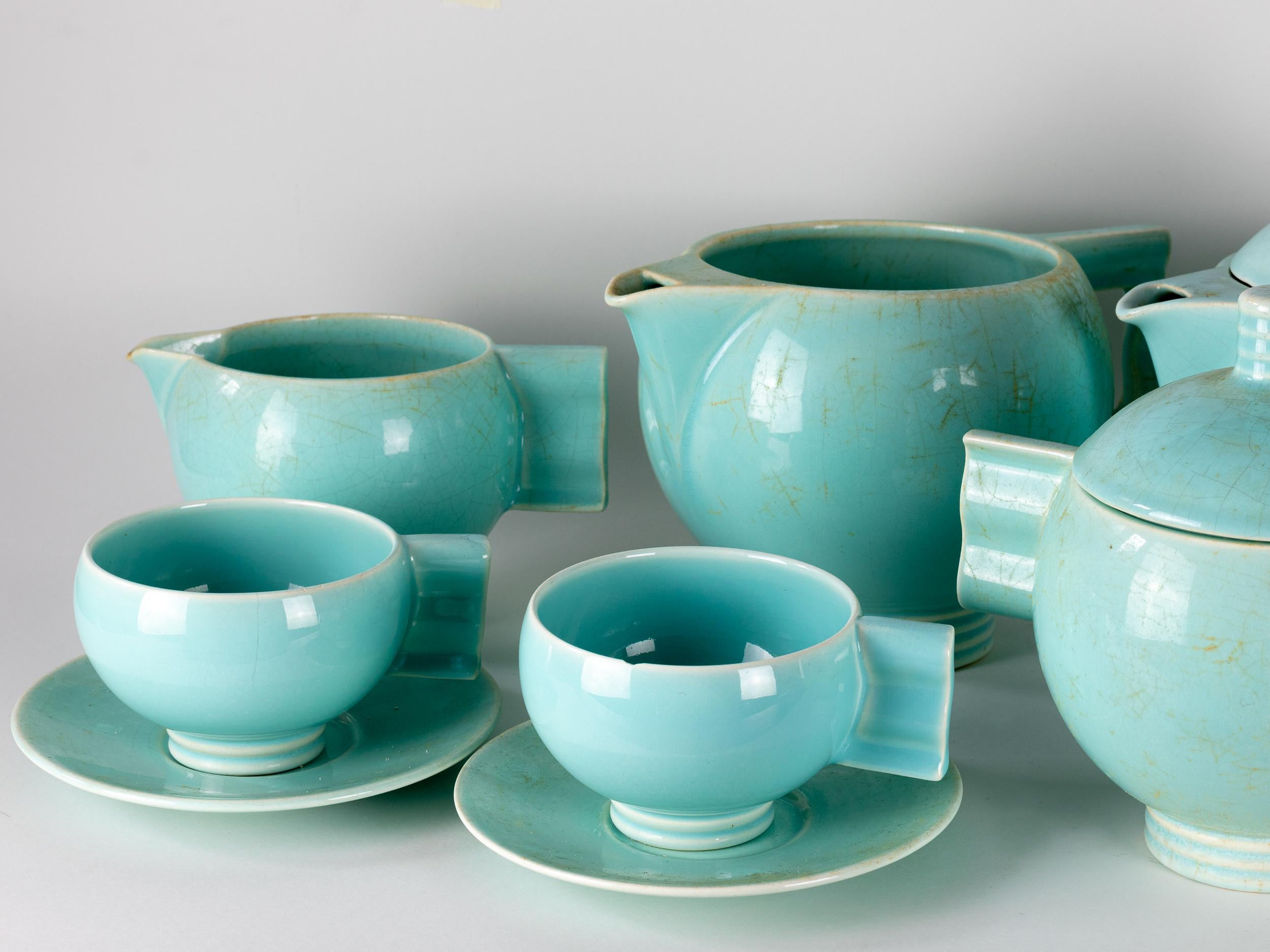 French Robj Glazed Earthenware Tea Set, Art Deco For Sale