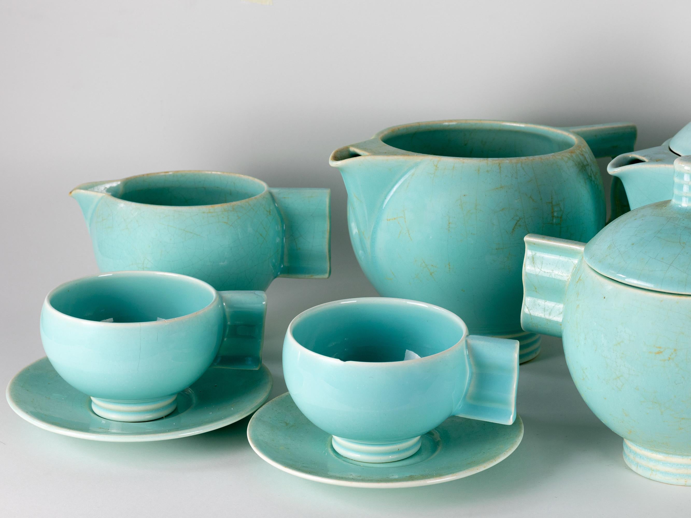 Robj Glazed Earthenware Tea Set, Art Deco In Fair Condition For Sale In Lisbon, PT