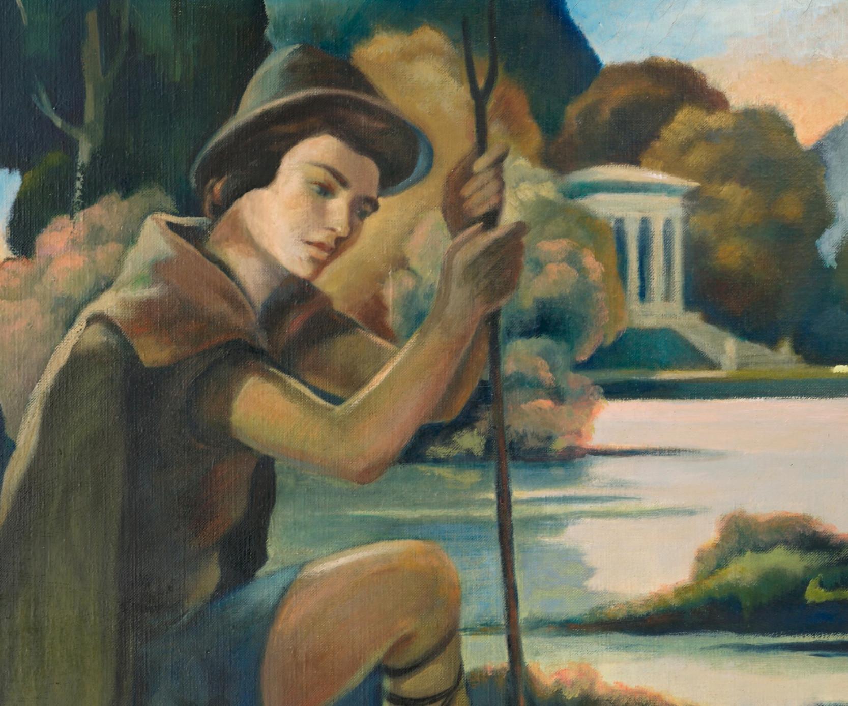 ROBJ, Óleo grande sobre lienzo, Panel de pared, Pareja cerca de la Libra, 1930 Francés en venta