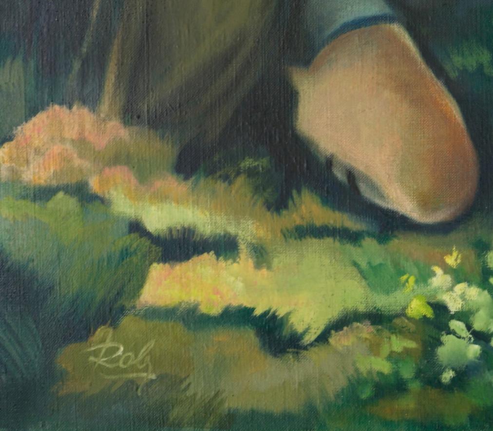 ROBJ, Óleo grande sobre lienzo, Panel de pared, Pareja cerca de la Libra, 1930 mediados del siglo XX en venta