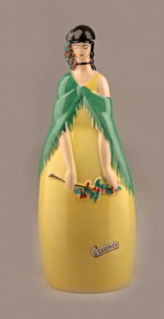 ROBJ-Like Art Déco French Glazed and Painted Porcelain Bottle with Cork Stopper