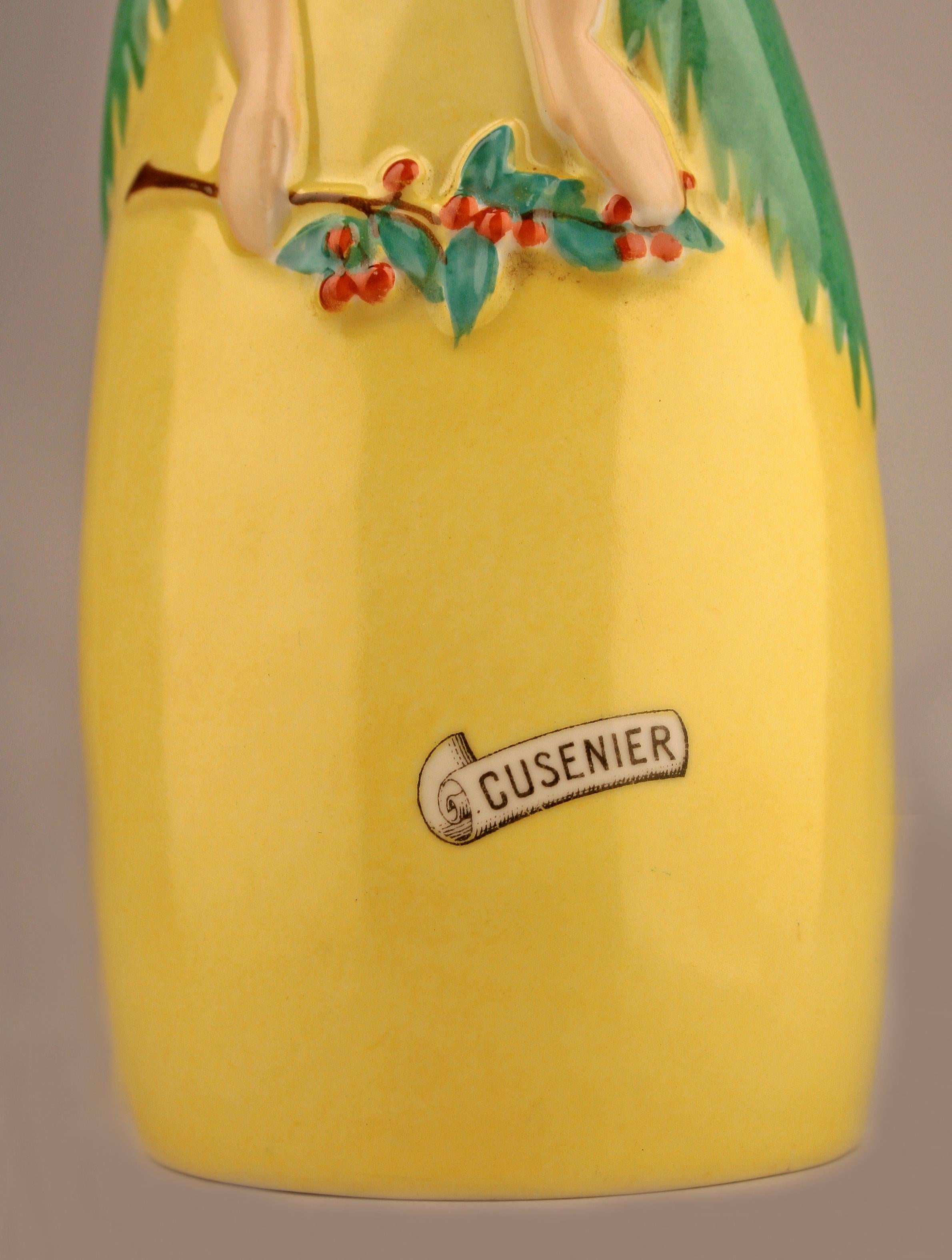 20th Century ROBJ-Like Art Déco French Glazed and Painted Porcelain Bottle with Cork Stopper For Sale