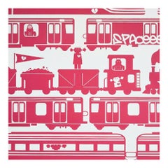 Robo Rail Designer Wallpaper in Strawberry 'Firetruck Red on Soft White'