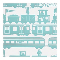 Robo Rail Designer Wallpaper in Surf 'Aqua on Soft White'