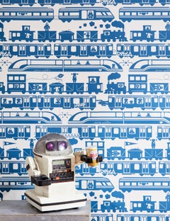 Robo Rail Designer Wallpaper in Color Atlantic 'Navy Blue on Soft White'