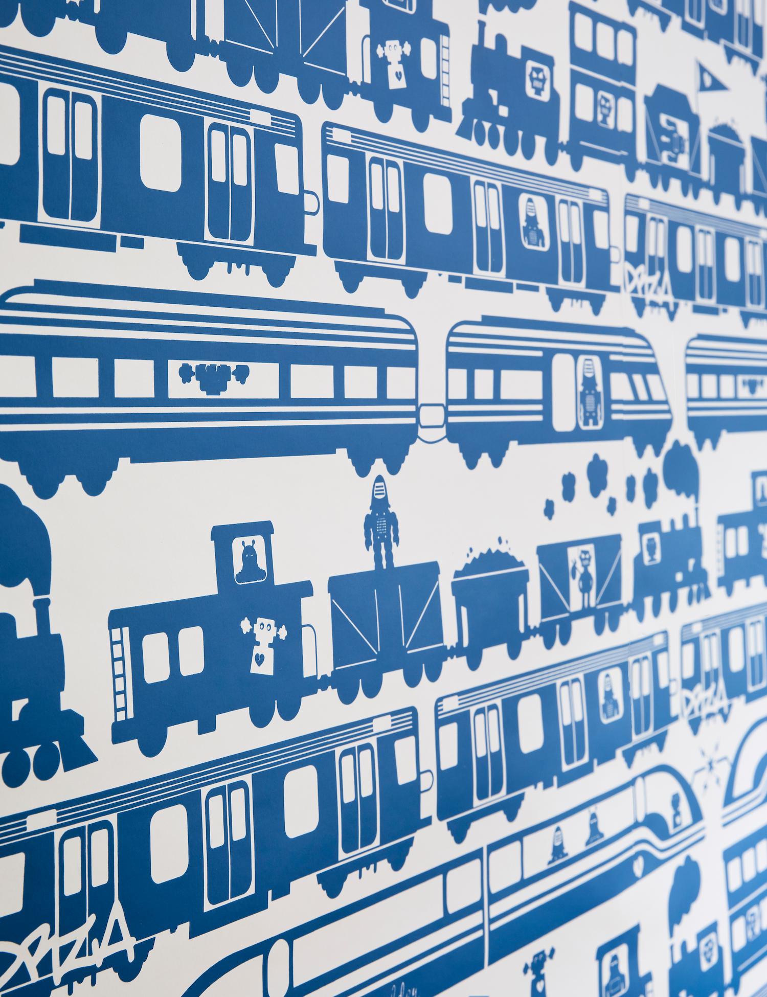 Robo Rail Designer Wallpaper in Color Atlantic 'Navy Blue on Soft White' In New Condition For Sale In Brooklyn, NY