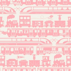 Robo Rail Designer Wallpaper in Peony 'Rosey Pink on Soft White'