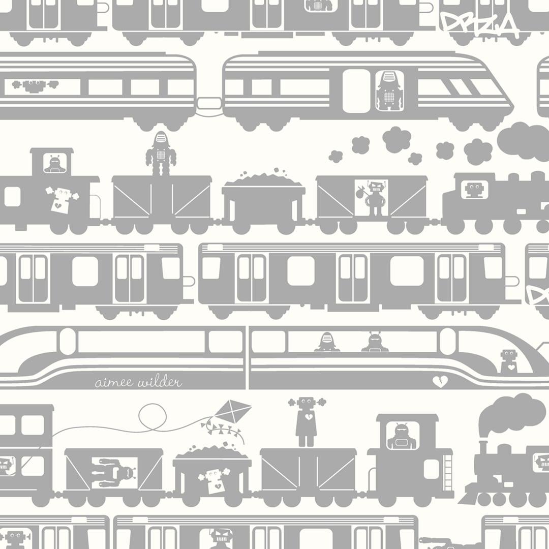 Robo Rail Designer Wallpaper in Tin 'Grey and White' For Sale