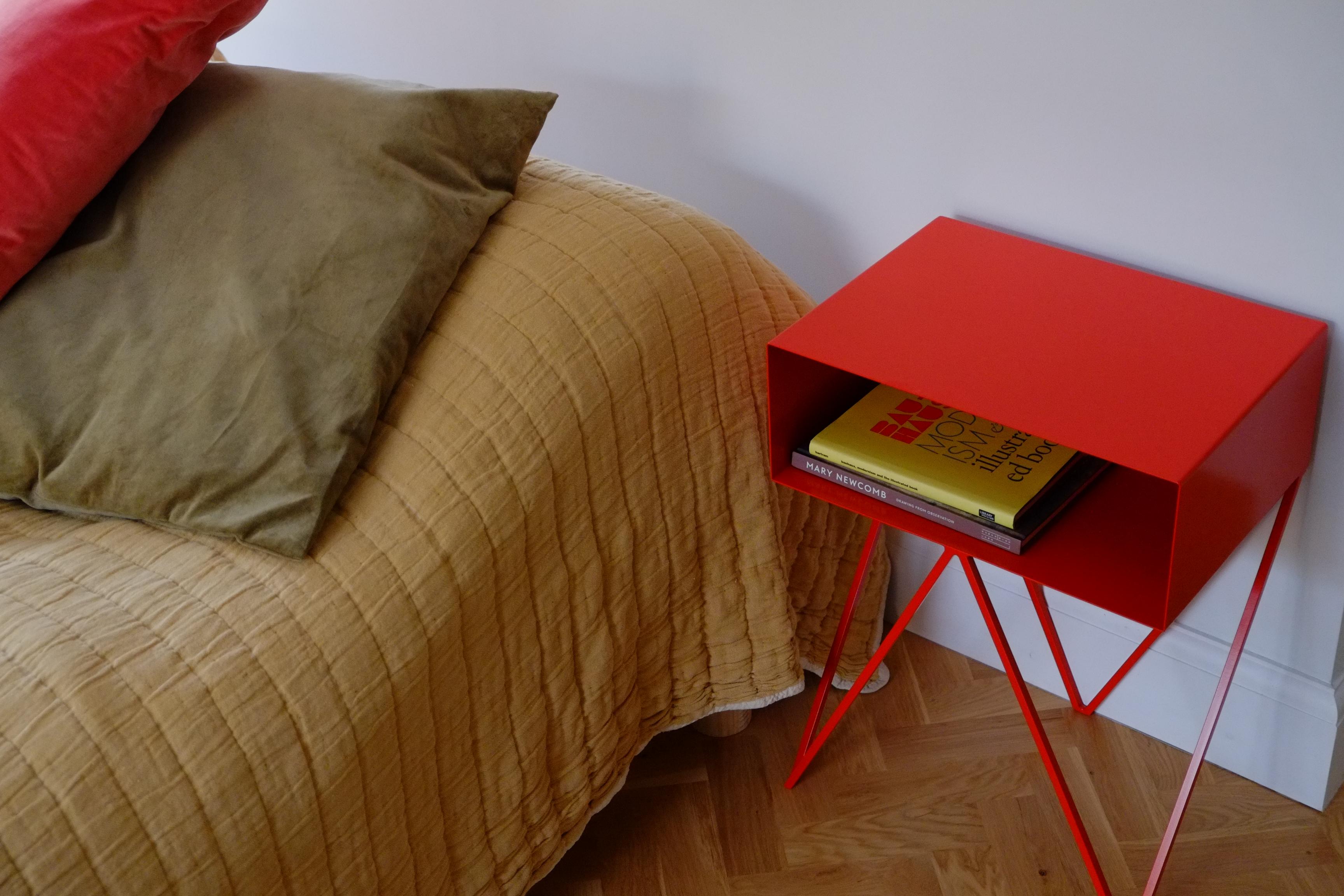 Steel Robot Side Table / Dark Blue Nightstand For Sale