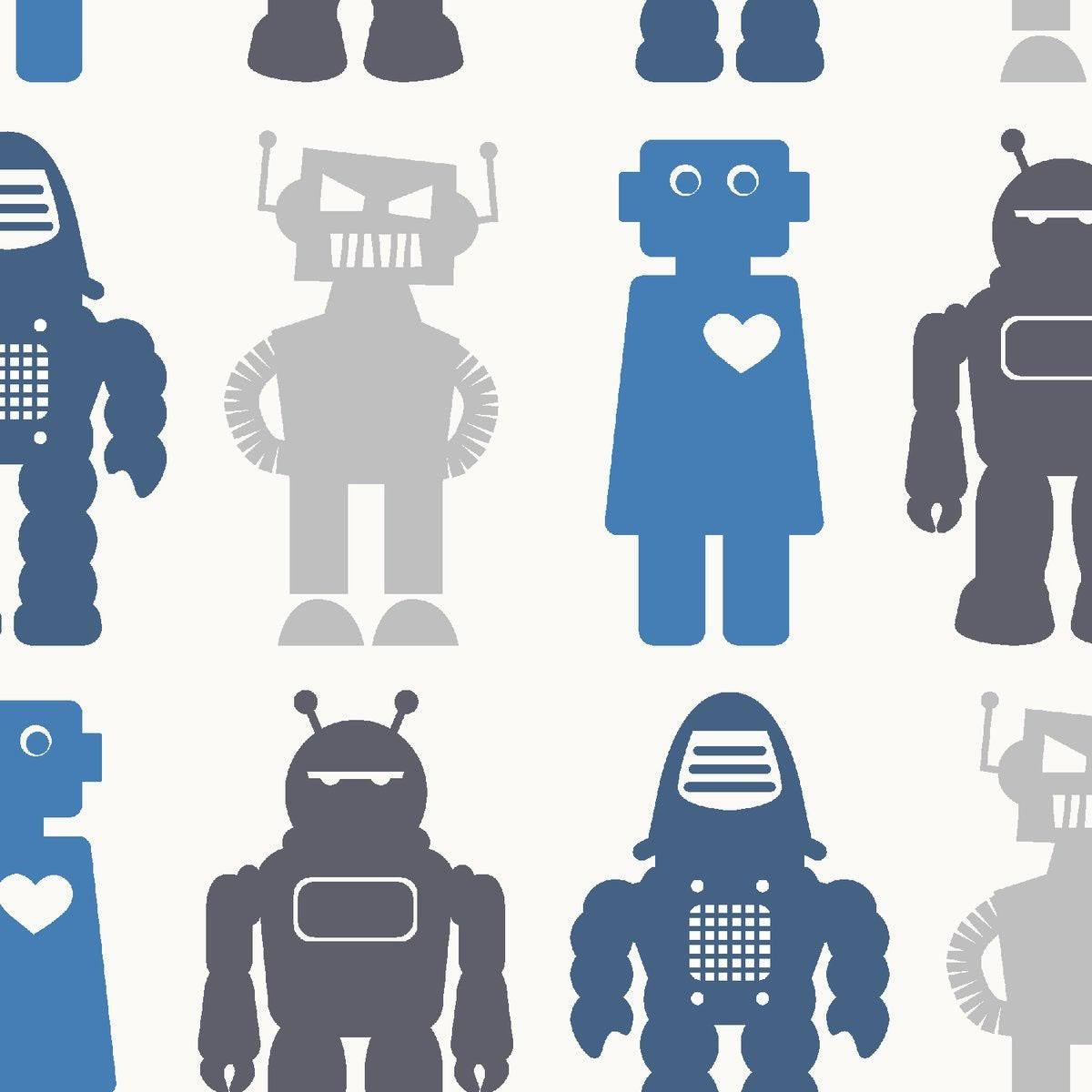 Robots Designer Wallpaper in Blue 'Blues and Greys'